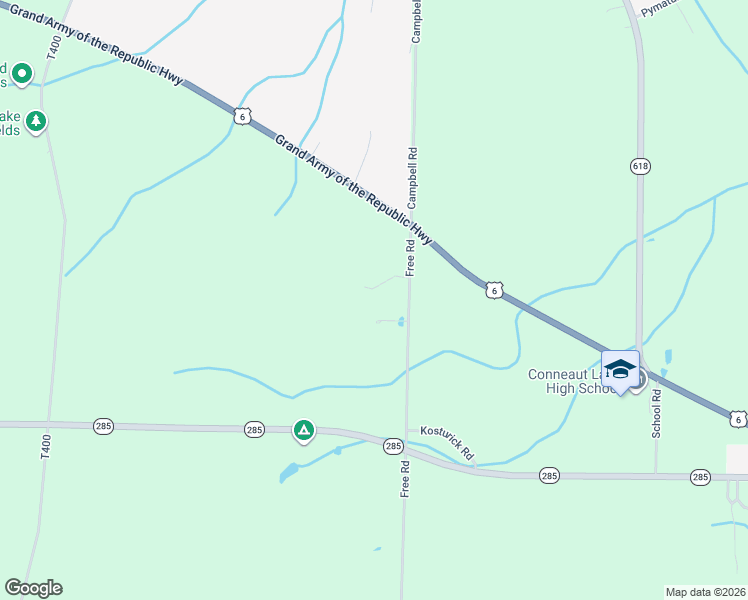 map of restaurants, bars, coffee shops, grocery stores, and more near 61032 Free Road in Conneaut Lake