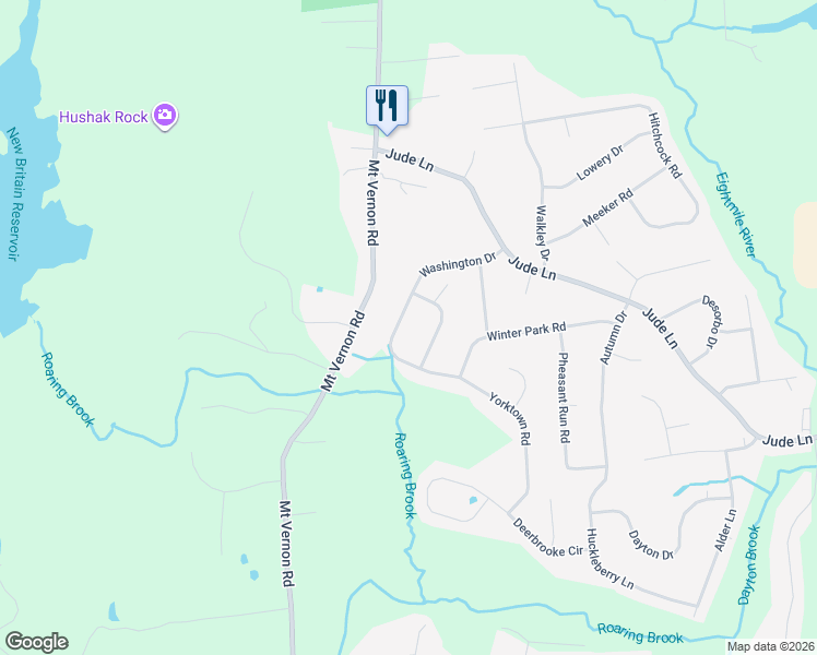 map of restaurants, bars, coffee shops, grocery stores, and more near 120 Washington Drive in Southington