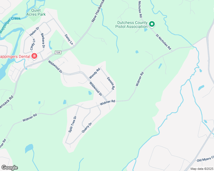 map of restaurants, bars, coffee shops, grocery stores, and more near 10 Dennis Road in Wappingers Falls