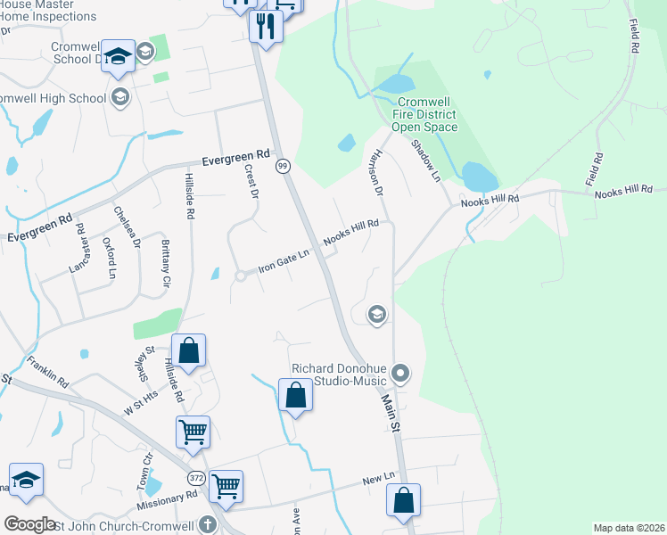 map of restaurants, bars, coffee shops, grocery stores, and more near 462 Main Street in Cromwell