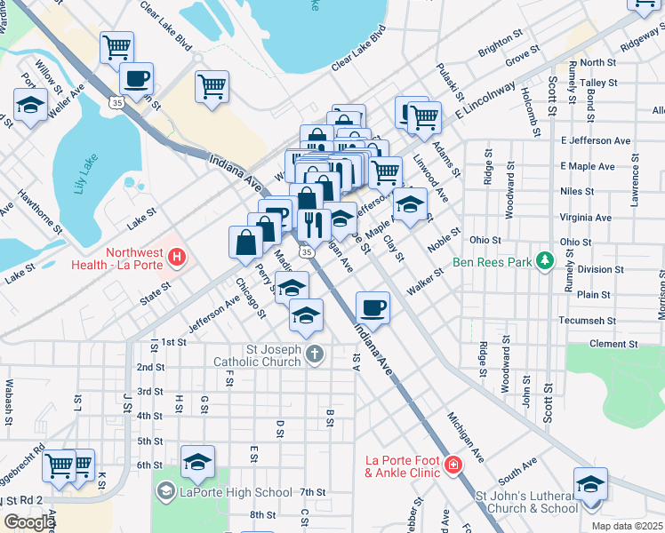 map of restaurants, bars, coffee shops, grocery stores, and more near 810 Jefferson Avenue in La Porte