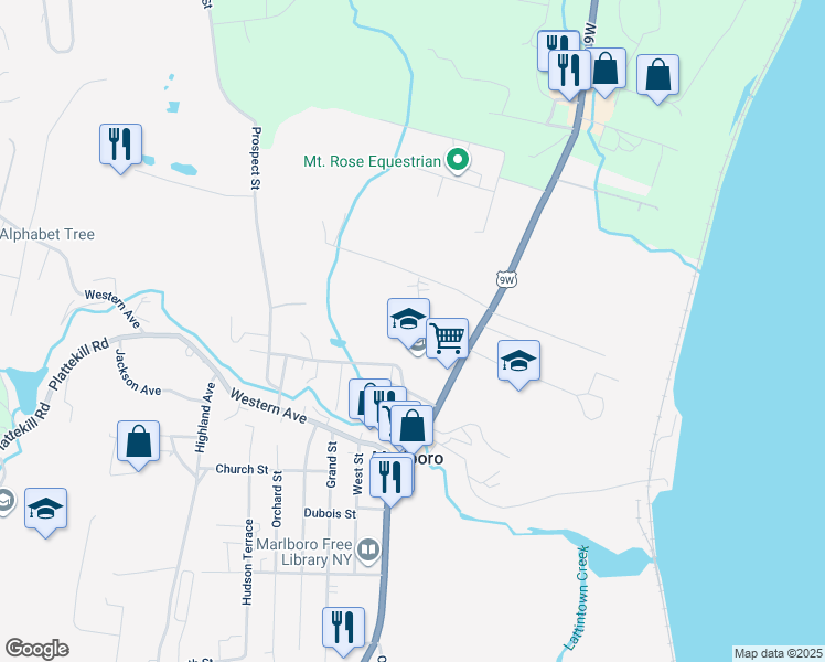 map of restaurants, bars, coffee shops, grocery stores, and more near 18 Birdsall Avenue in Marlboro
