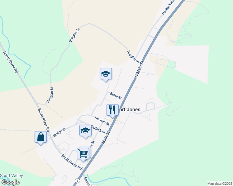 map of restaurants, bars, coffee shops, grocery stores, and more near 101 Butte Street in Fort Jones