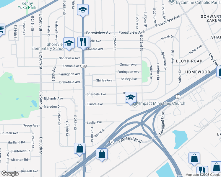 map of restaurants, bars, coffee shops, grocery stores, and more near in Euclid