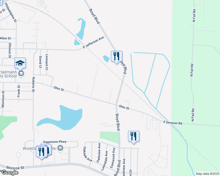 map of restaurants, bars, coffee shops, grocery stores, and more near 1049 Albin Drive in La Porte