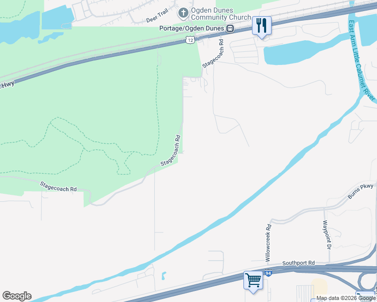 map of restaurants, bars, coffee shops, grocery stores, and more near 5837 Stagecoach Road in Portage