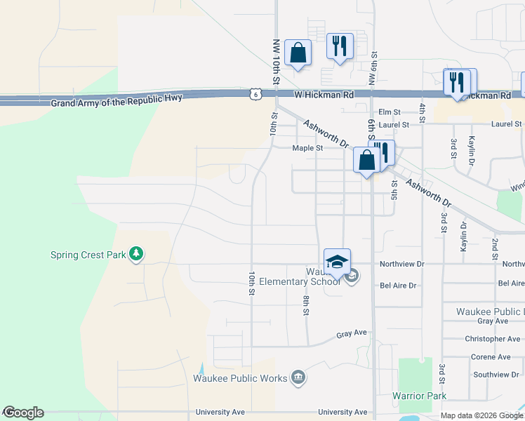 map of restaurants, bars, coffee shops, grocery stores, and more near 545 10th Street in Waukee