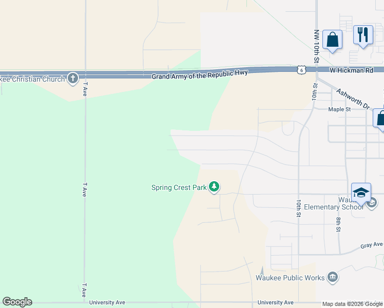 map of restaurants, bars, coffee shops, grocery stores, and more near 1270 Cedar Street in Waukee