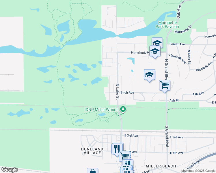 map of restaurants, bars, coffee shops, grocery stores, and more near 234 North Hamilton Street in Gary