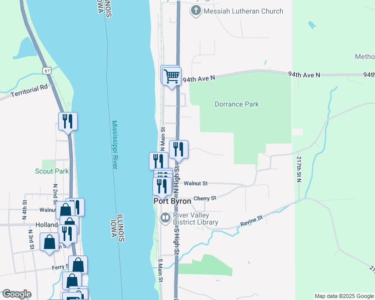 map of restaurants, bars, coffee shops, grocery stores, and more near 406 North High Street in Port Byron