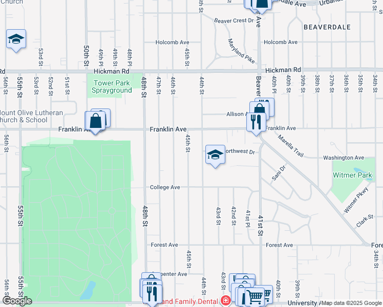 map of restaurants, bars, coffee shops, grocery stores, and more near 1723 45th Street in Des Moines