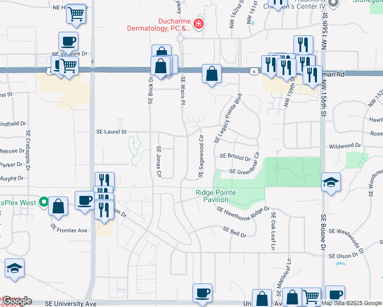 map of restaurants, bars, coffee shops, grocery stores, and more near 415 Southeast Waco Place in Waukee