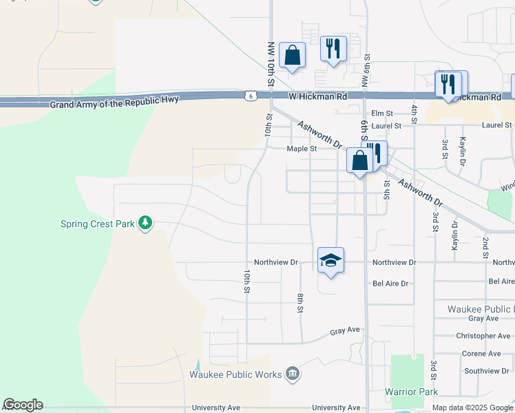 map of restaurants, bars, coffee shops, grocery stores, and more near 545 10th Street in Waukee
