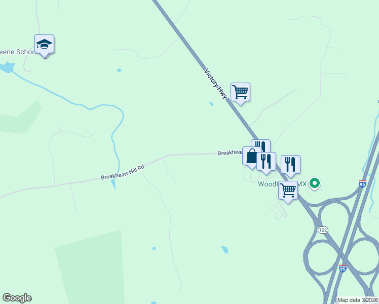 map of restaurants, bars, coffee shops, grocery stores, and more near 75 Breakheart Hill Road in West Greenwich