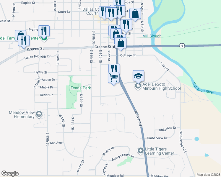 map of restaurants, bars, coffee shops, grocery stores, and more near 902 Greenwood Hills Drive in Adel