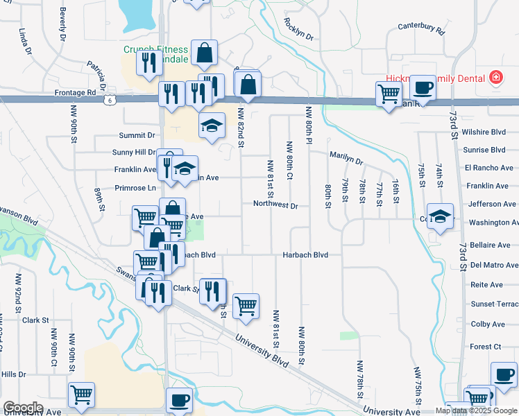 map of restaurants, bars, coffee shops, grocery stores, and more near 8140 Northwest Drive in Clive