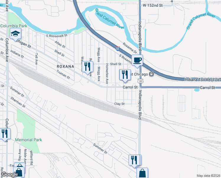 map of restaurants, bars, coffee shops, grocery stores, and more near 1830 Michigan St in Hammond