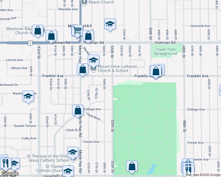map of restaurants, bars, coffee shops, grocery stores, and more near 1730 55th Street in Des Moines