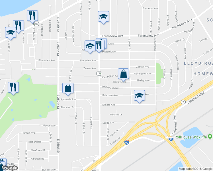 map of restaurants, bars, coffee shops, grocery stores, and more near in Euclid