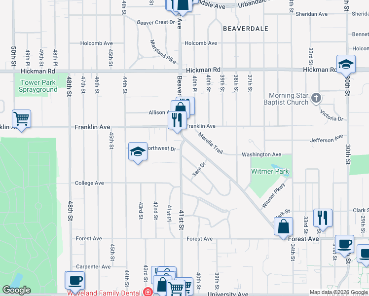 map of restaurants, bars, coffee shops, grocery stores, and more near 1736 Beaver Avenue in Des Moines