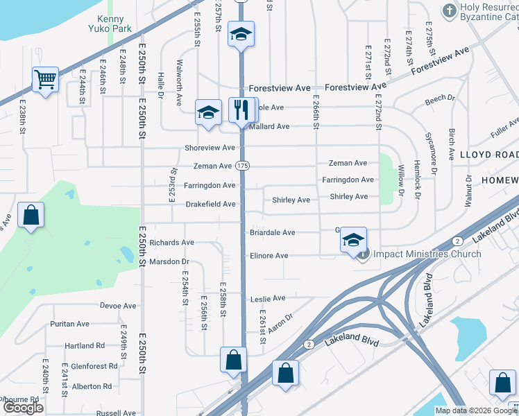 map of restaurants, bars, coffee shops, grocery stores, and more near in Euclid