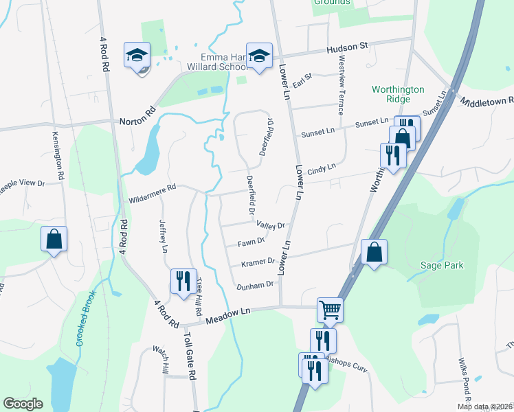 map of restaurants, bars, coffee shops, grocery stores, and more near 26 Deerfield Drive in Berlin