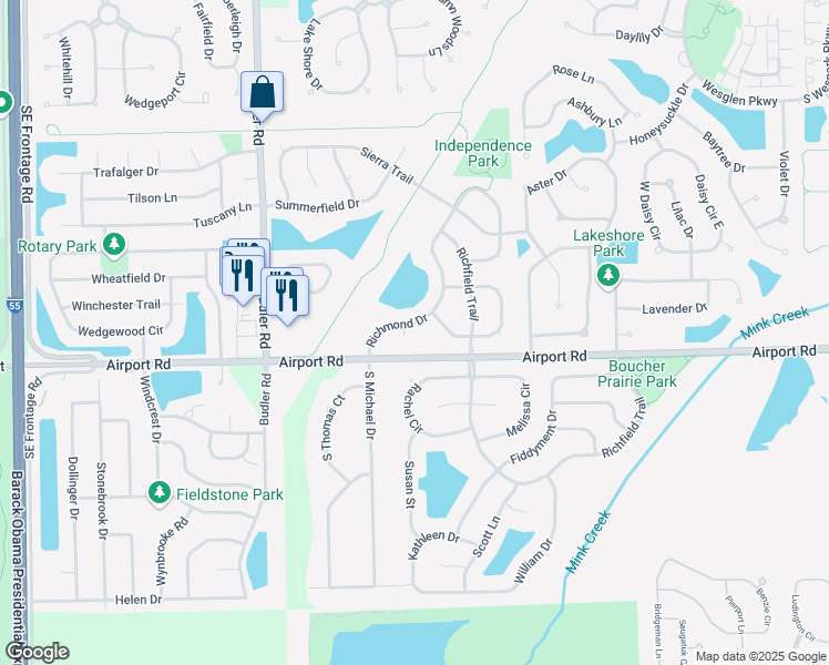 map of restaurants, bars, coffee shops, grocery stores, and more near 387 Richmond Court in Romeoville
