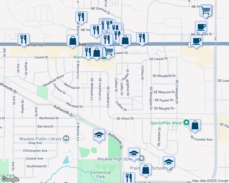 map of restaurants, bars, coffee shops, grocery stores, and more near 838 Collins Drive in Waukee