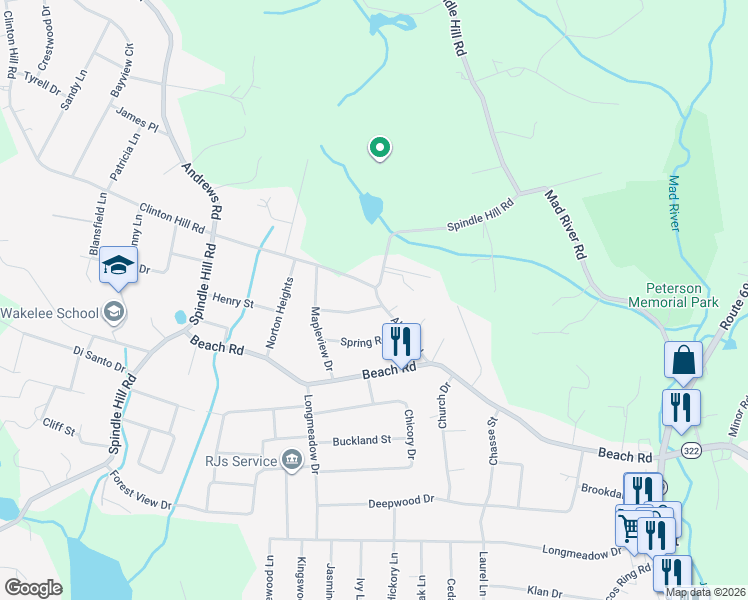 map of restaurants, bars, coffee shops, grocery stores, and more near 23 Alcott Road in Wolcott