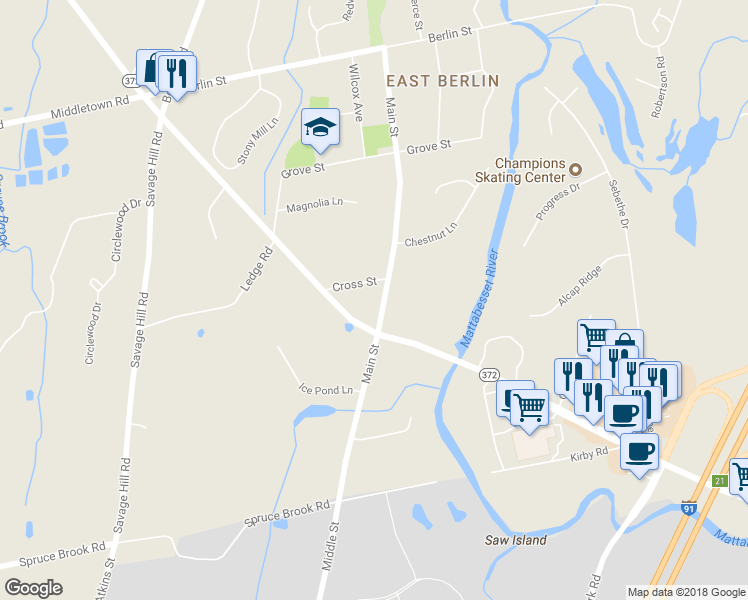 map of restaurants, bars, coffee shops, grocery stores, and more near 294 Main Street in Berlin