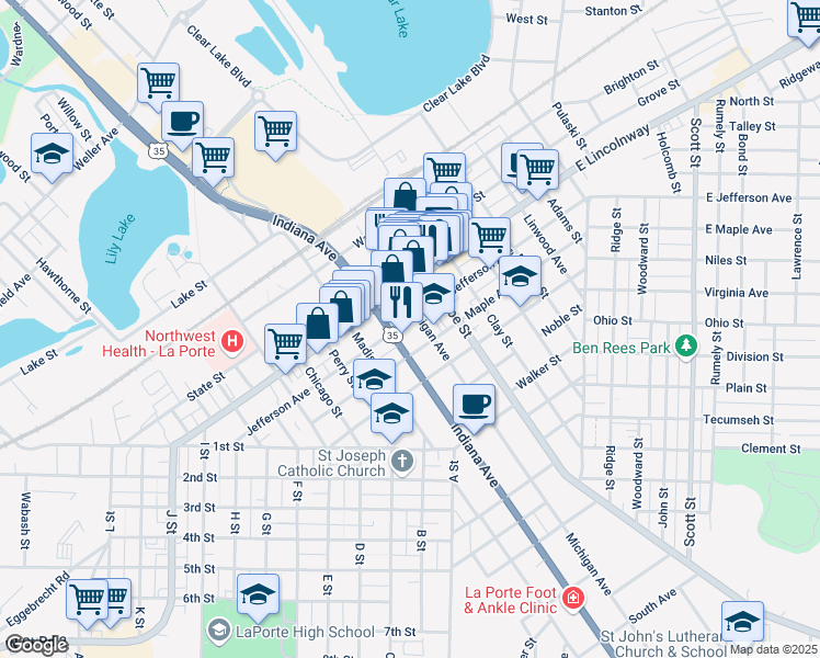 map of restaurants, bars, coffee shops, grocery stores, and more near 810 Jefferson Avenue in La Porte