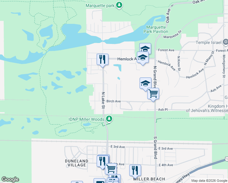 map of restaurants, bars, coffee shops, grocery stores, and more near 249 North Hancock Street in Gary