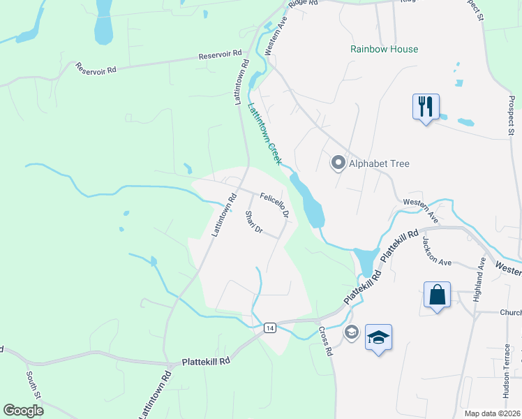 map of restaurants, bars, coffee shops, grocery stores, and more near 5 Shari Drive in Marlboro