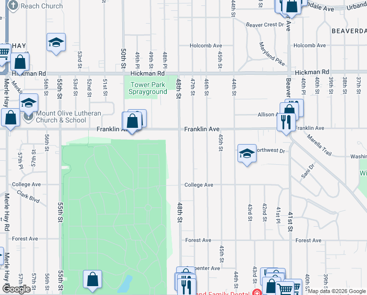 map of restaurants, bars, coffee shops, grocery stores, and more near 1733 48th St in Des Moines