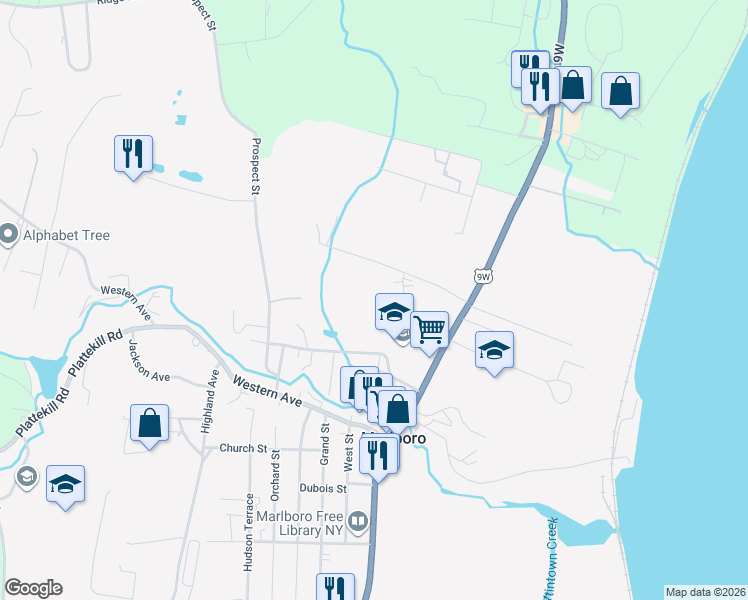 map of restaurants, bars, coffee shops, grocery stores, and more near 6 Hudson West Drive in Marlboro
