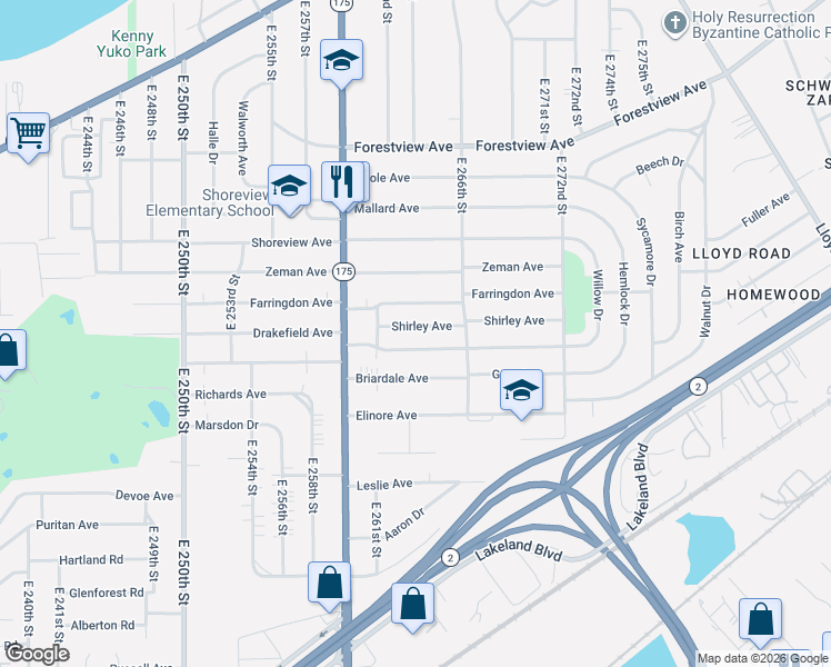 map of restaurants, bars, coffee shops, grocery stores, and more near in Euclid