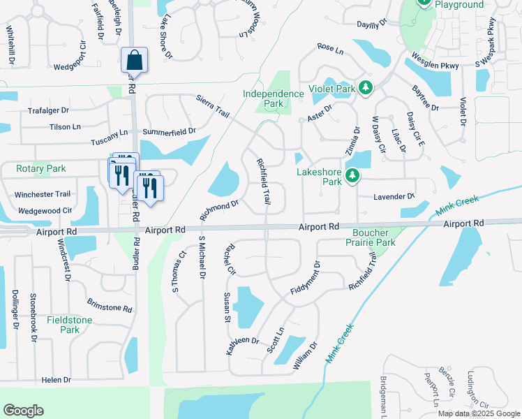 map of restaurants, bars, coffee shops, grocery stores, and more near 1742 Rebecca Drive in Romeoville