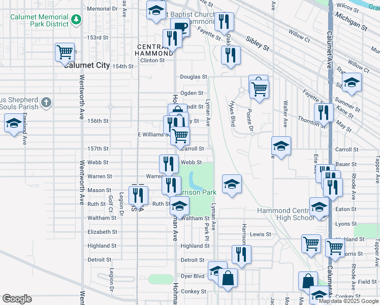 map of restaurants, bars, coffee shops, grocery stores, and more near 236 Carroll St in Hammond