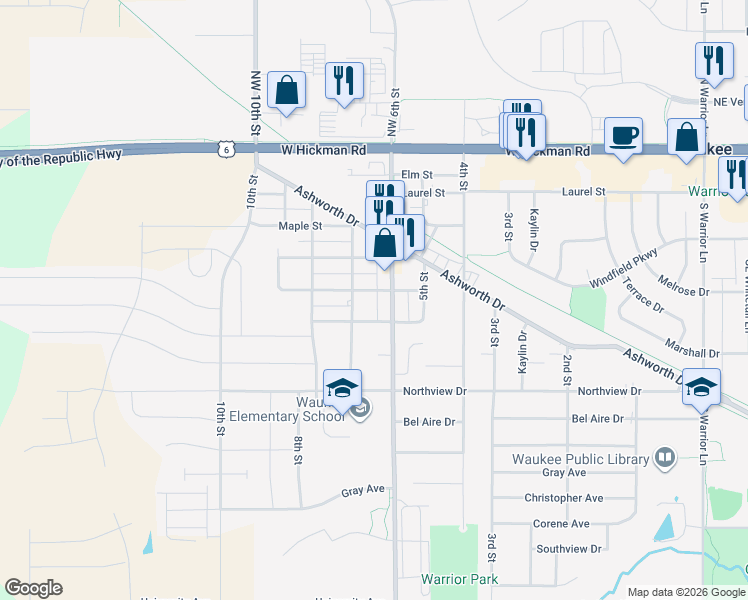 map of restaurants, bars, coffee shops, grocery stores, and more near 620 Locust Street in Waukee