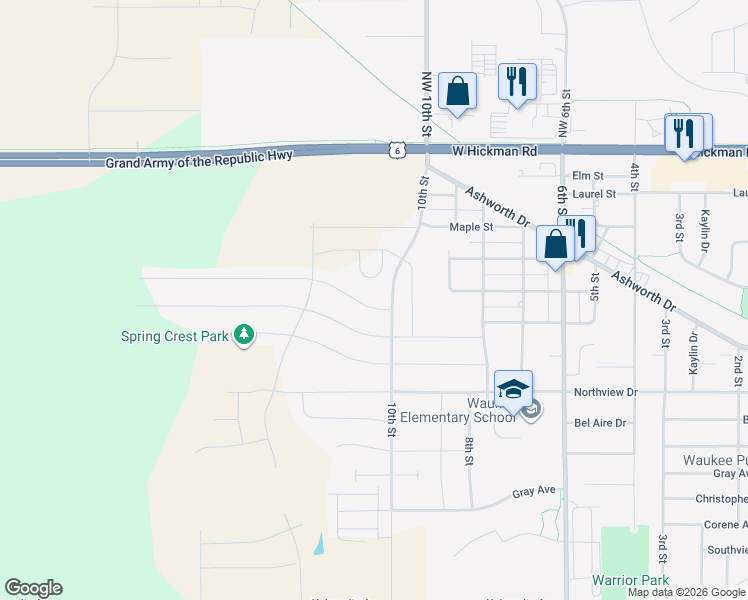 map of restaurants, bars, coffee shops, grocery stores, and more near 985 Locust Street in Waukee