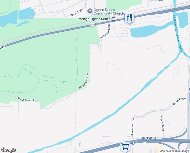 map of restaurants, bars, coffee shops, grocery stores, and more near 5837 Stagecoach Road in Portage