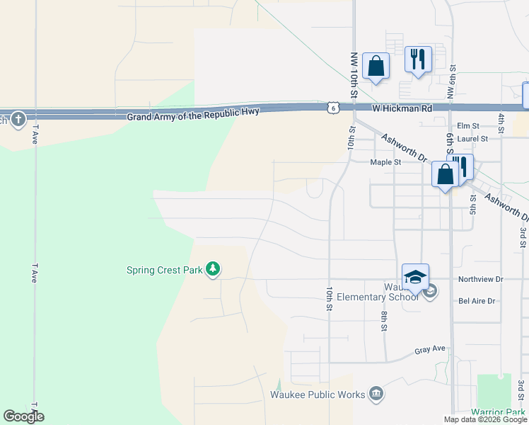 map of restaurants, bars, coffee shops, grocery stores, and more near 1100 Cedar Street in Waukee
