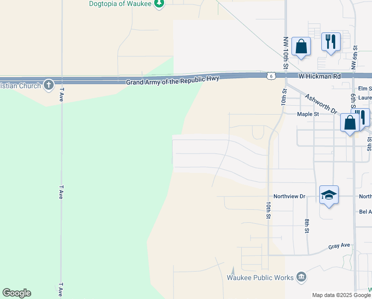 map of restaurants, bars, coffee shops, grocery stores, and more near 1230 Cedar Street in Waukee