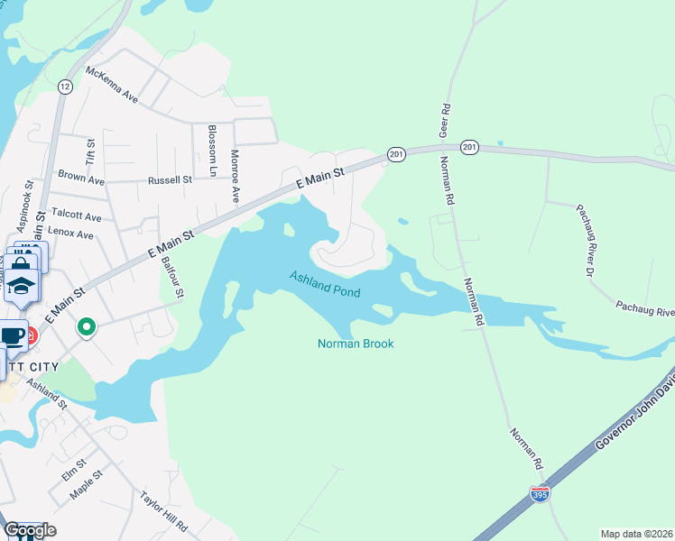map of restaurants, bars, coffee shops, grocery stores, and more near 139 Lake Road in Griswold