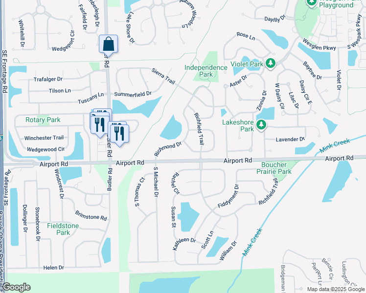 map of restaurants, bars, coffee shops, grocery stores, and more near 353 Richmond Drive in Romeoville