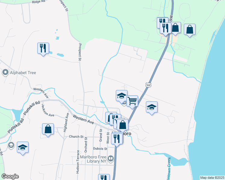 map of restaurants, bars, coffee shops, grocery stores, and more near 18 Birdsall Avenue in Marlboro