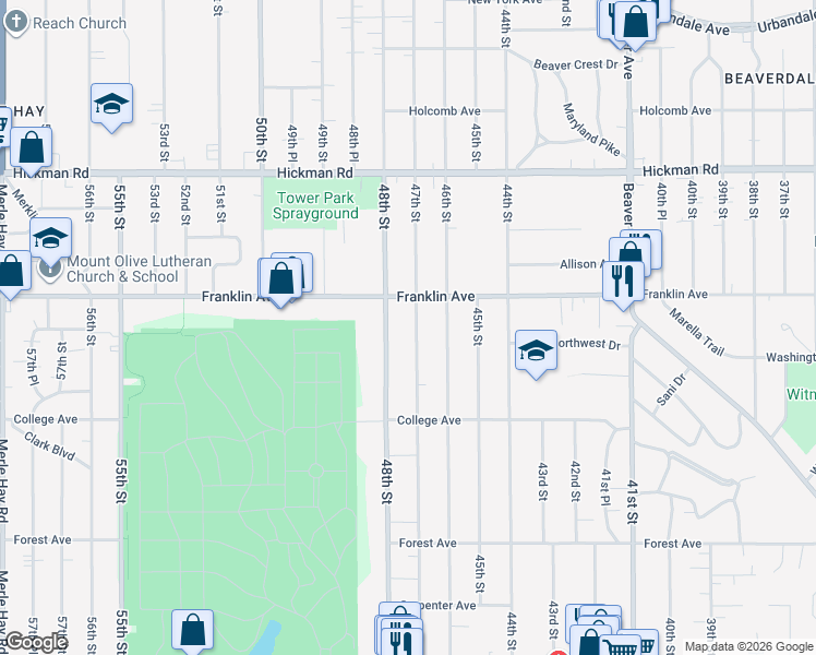map of restaurants, bars, coffee shops, grocery stores, and more near 1733 48th Street in Des Moines