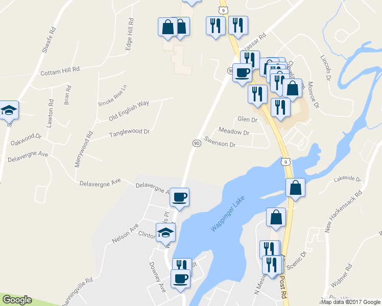 map of restaurants, bars, coffee shops, grocery stores, and more near 213 West Main Street in Wappingers Falls