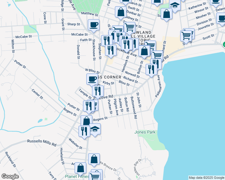 map of restaurants, bars, coffee shops, grocery stores, and more near 53 Cove Road in Dartmouth