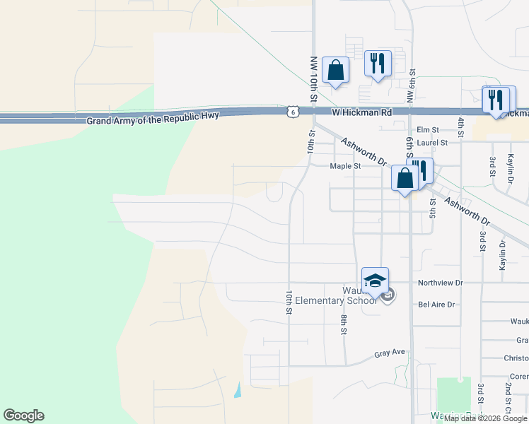 map of restaurants, bars, coffee shops, grocery stores, and more near 985 Locust Street in Waukee